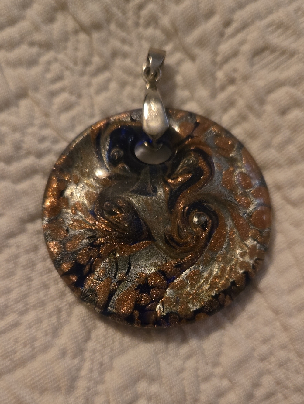 Heavy Swirl Pendant Necklace in Blue, Gold, And Bronze